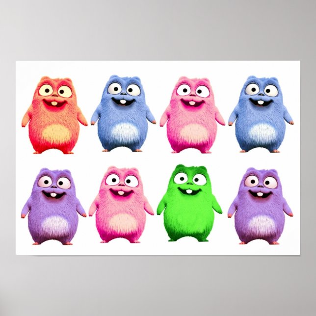 Poster Lêmures coloridos e crianças tabideiras (Frente)