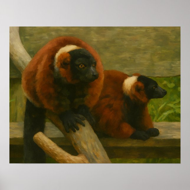 Poster Lemures vermelhos em Woodland Light (Frente)