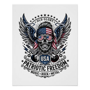 Pôster Lenço Patriótico Rocker Old Glory Música Rock Meta
