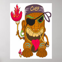 Lenço Tiki Chef com Salsicha em Chamas, Engraçado