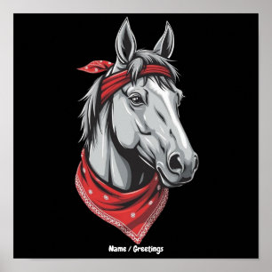Poster Lenços Vermelhos Divertidos para Amantes de Cavalo