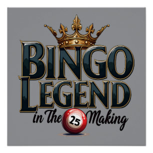 Pôster Lenda do Bingo Coroada em Tipografia Retro Dourada