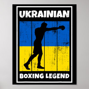 Poster Lendário boxeador ucraniano com bandeira para boxe