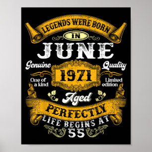 Poster Lendas nascidas em junho de 1971 vintage 55º anive