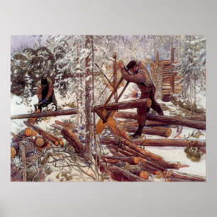 Poster Lenhadores de Carl Larsson na floresta