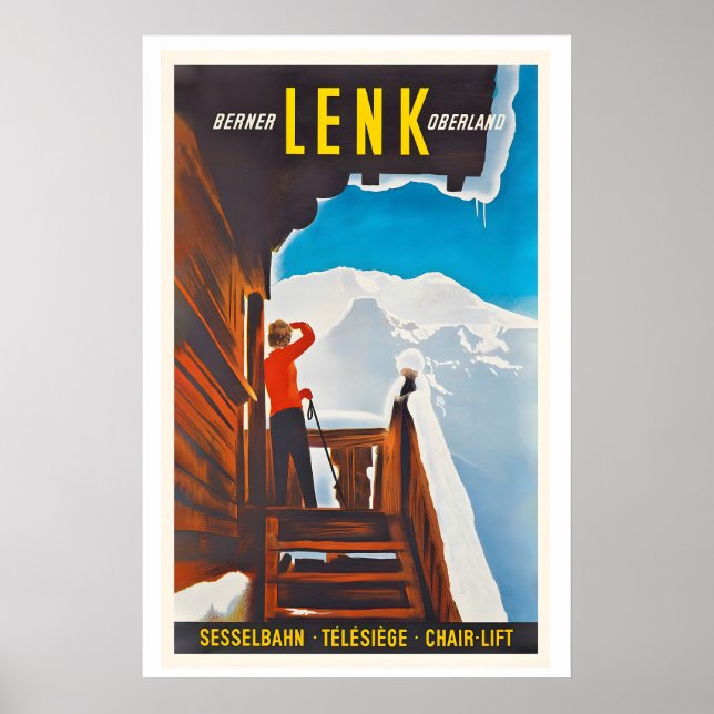 Poster Lenk Oberland Bernese Switzerland Vintage Ski (Frente)