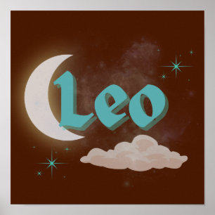 Poster Leo Celestial Moon Cloud Stars Astrology Art