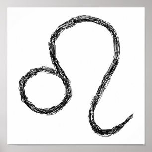 Pôster Leo. Sinal de Astrologia Zodíaca. Branco.