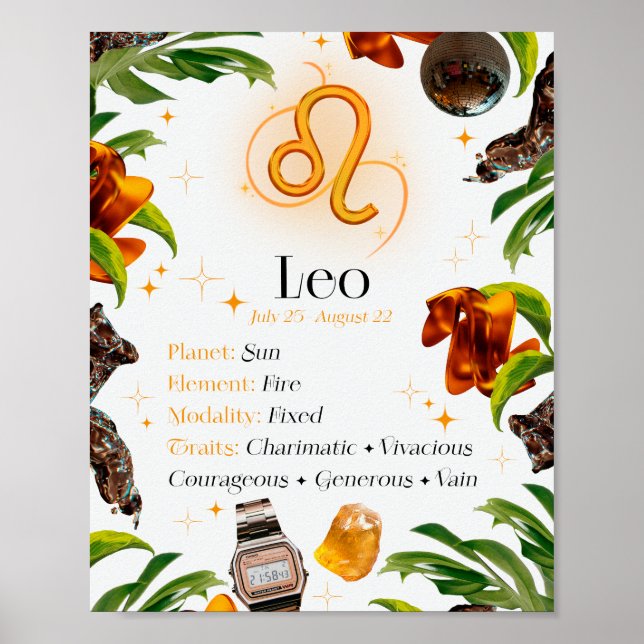 Poster Leo Zodiac - Sinal de Estrela Y2K Branco 4:5 Poste (Frente)