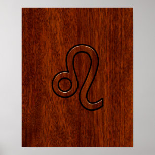 Poster Leo Zodiac Sinal no estilo de madeira de Mahogany