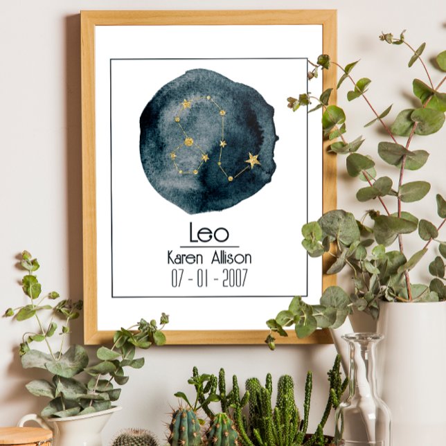 Poster Leo Zodiac Sinal: Nome Personalizado e Aniversário (Criador carregado)