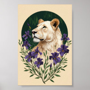 Poster Leoa com Botânico Boho Vintage de Lavanda