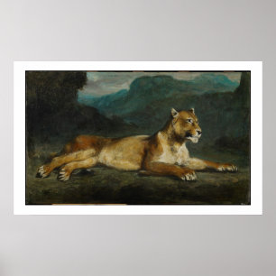 Poster Leoa que reclina, c.1855 (óleo no painel)
