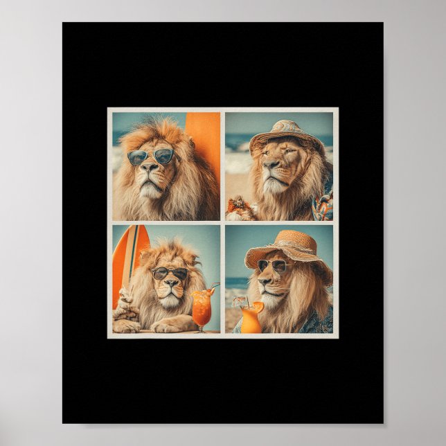 Poster Leões Legais Com Óculos de Sol Animais de Praia Fé (Frente)