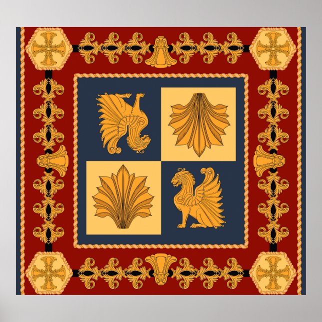 Poster Leões ouros: Art Nouveau cachecol design (Frente)