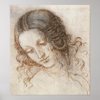 Pôster Leonardo Cabeça de Mulher Desenhando