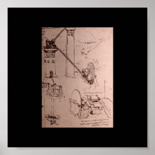 Poster Leonardo da Vinci, desenhos das máquinas