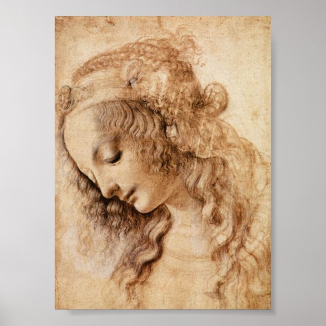 Poster Leonardo Sketch da Cabeça de Mulher (Frente)