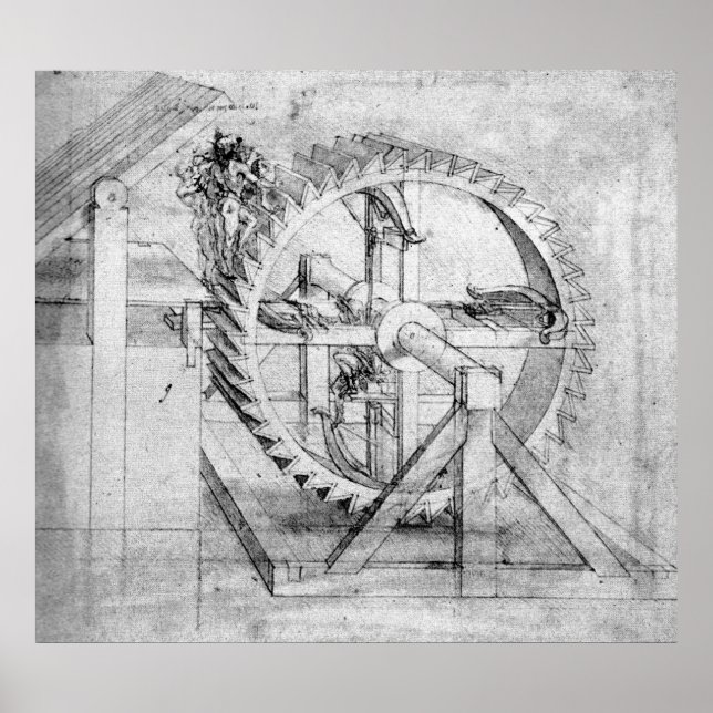 Poster Leonardo Wooden Gears Drawing (Frente)