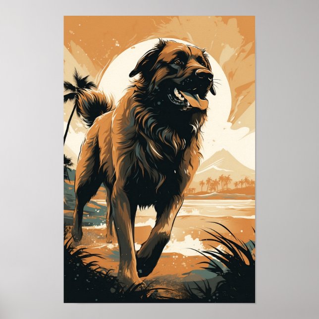 Poster Leonberger na praia (Frente)