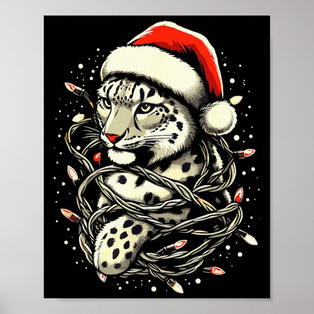 Poster Leopard Christmas Santa Hat Christmas Lights Women (Frente)