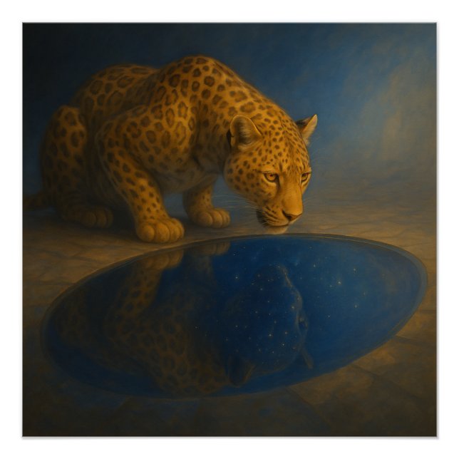 Pôster Leopard Drinking from a Starry Pool – GeoWild Art (Frente)