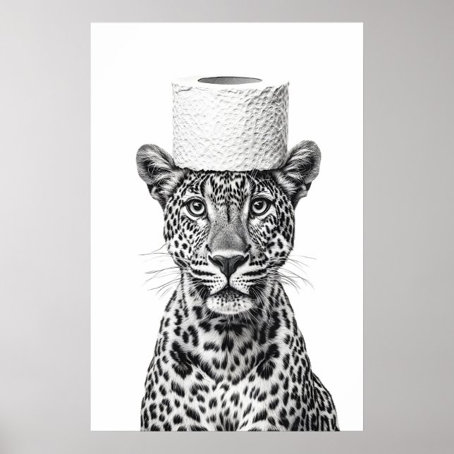 Poster Leopard Toilet Paper Roll Funny Bathroom Art Print (Frente)