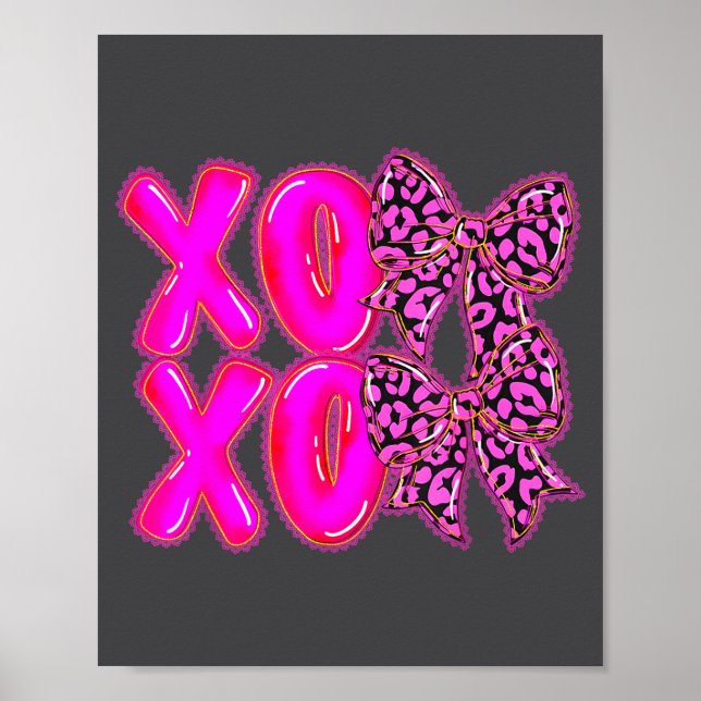 Poster Leopard Xoxo Coquette Bow Hearts Valentine's Day W (Frente)