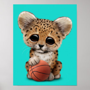 Poster Leopardo Brincando Com Basquete