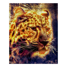 Pôster Leopardo Com Iluminação