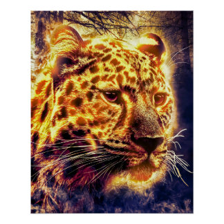 Pôster Leopardo Com Iluminação