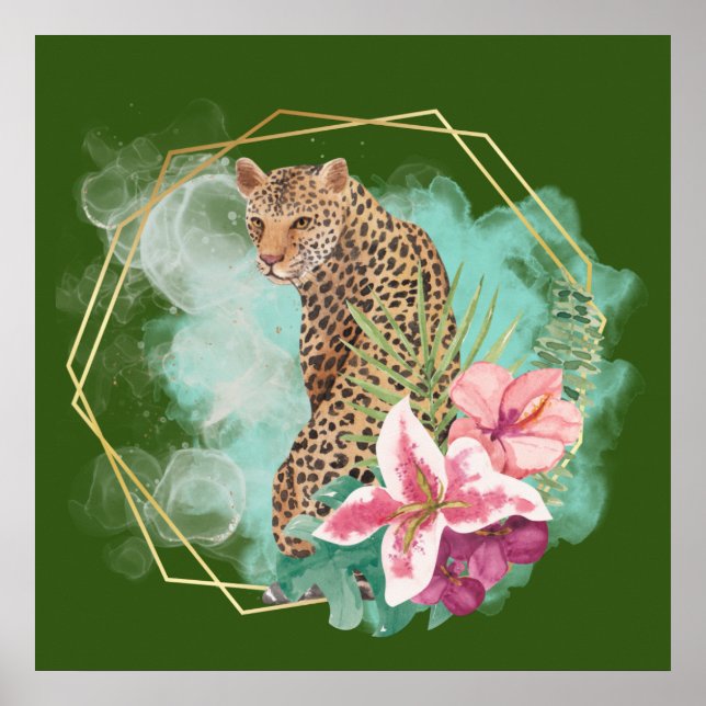 Poster Leopardo-da-água e quadro tropical (Frente)