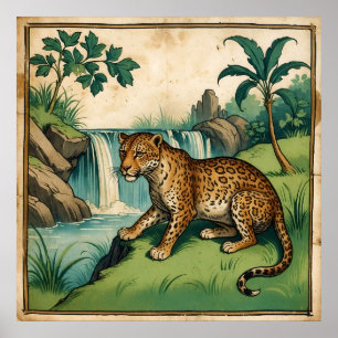 Poster Leopardo-da-cascata charmosa medieval
