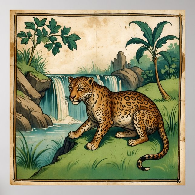 Poster Leopardo-da-cascata charmosa medieval (Frente)