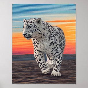 Poster Leopardo-da-neve caminhando na praia durante um pô