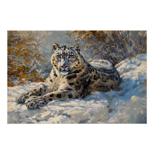 Pôster Leopardo-da-neve dormindo na neve