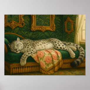 Poster Leopardo-da-neve Elegante Dormindo em Chaise de Lu