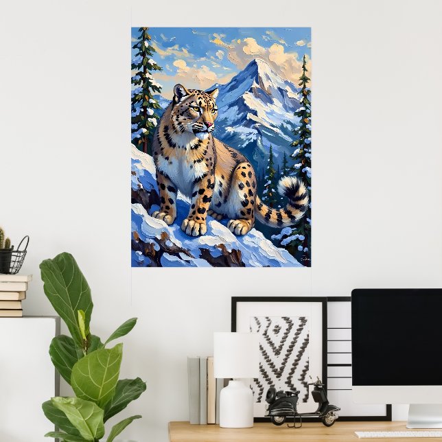 Poster Leopardo da neve em uma montanha (Escritório em casa)