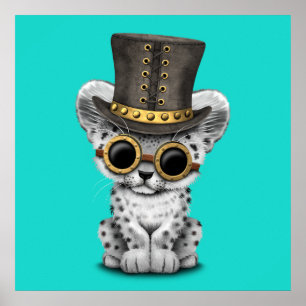 Pôster Leopardo de neve bonito Cub de Steampunk