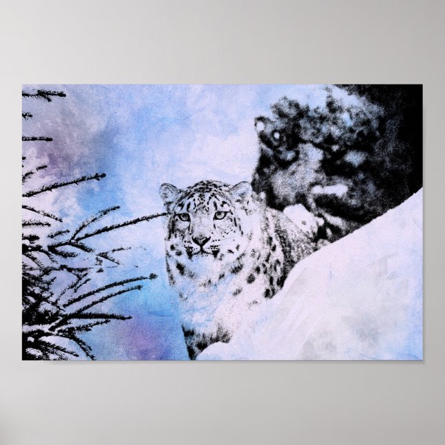 Poster Leopardo de Neve de Aquarela (Frente)
