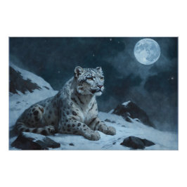 Pôster Leopardo de Neve e Lua Cheia