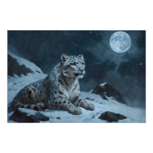 Pôster Leopardo de Neve e Lua Cheia