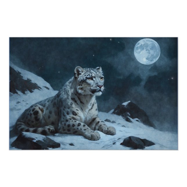 Pôster Leopardo de Neve e Lua Cheia (Frente)