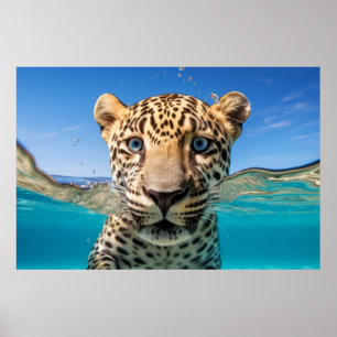 Poster Leopardo Diversão Animal Natureza Brincando Água F