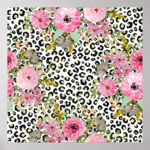 Poster Leopardo elegante e design floral