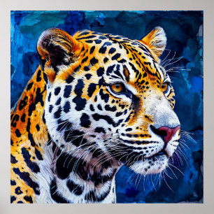 Poster Leopardo em fundo azul