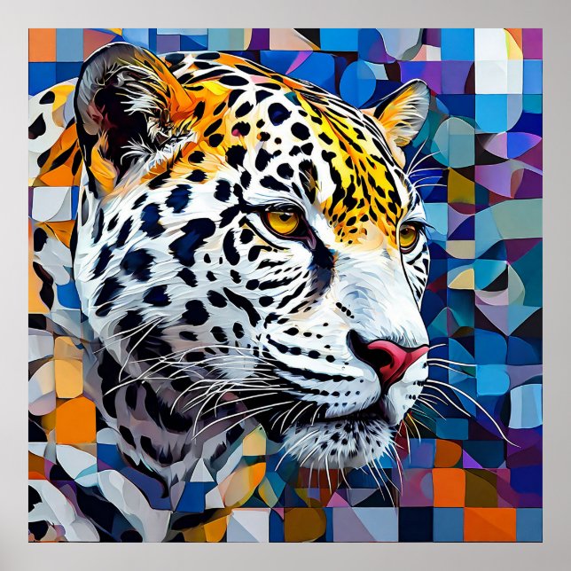 Poster Leopardo em fundo azul (Frente)