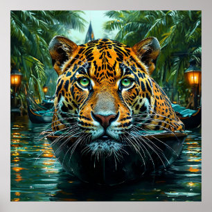 Poster Leopardo em fundo verde