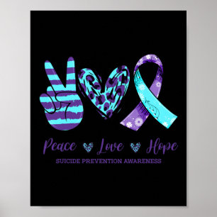 Poster Leopardo Floral Ribbon Peace Love Hope Suicídio An