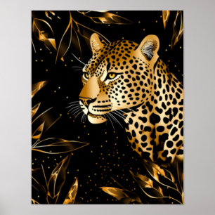 Poster Leopardo Guepardo Animal Preto Dourado